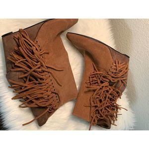 Bebe Fringe Wedge Boots